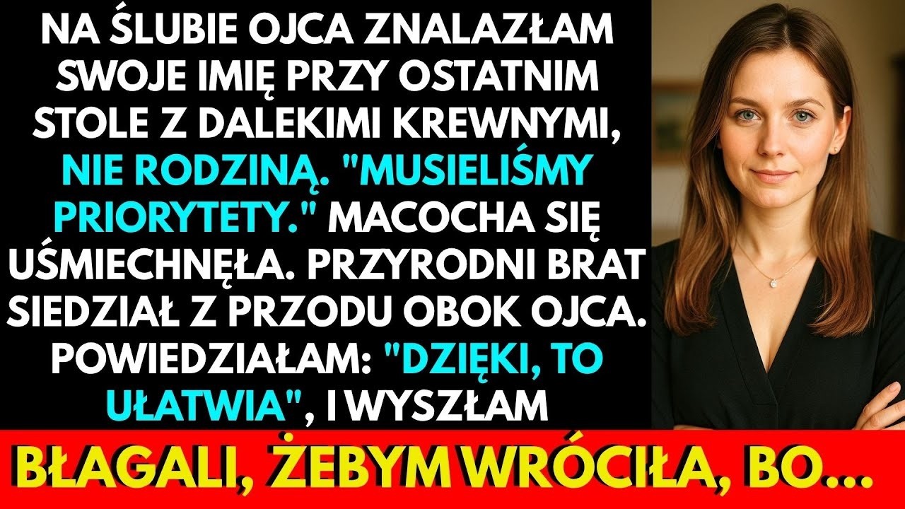 „No, museli jsme nastavit priority," usmála se moje macecha, když jsem na svatbě svého otce našla své jméno u posledního stolu, mezi vzdálenými bratranci, které jsem neviděla od dětství. Můj...