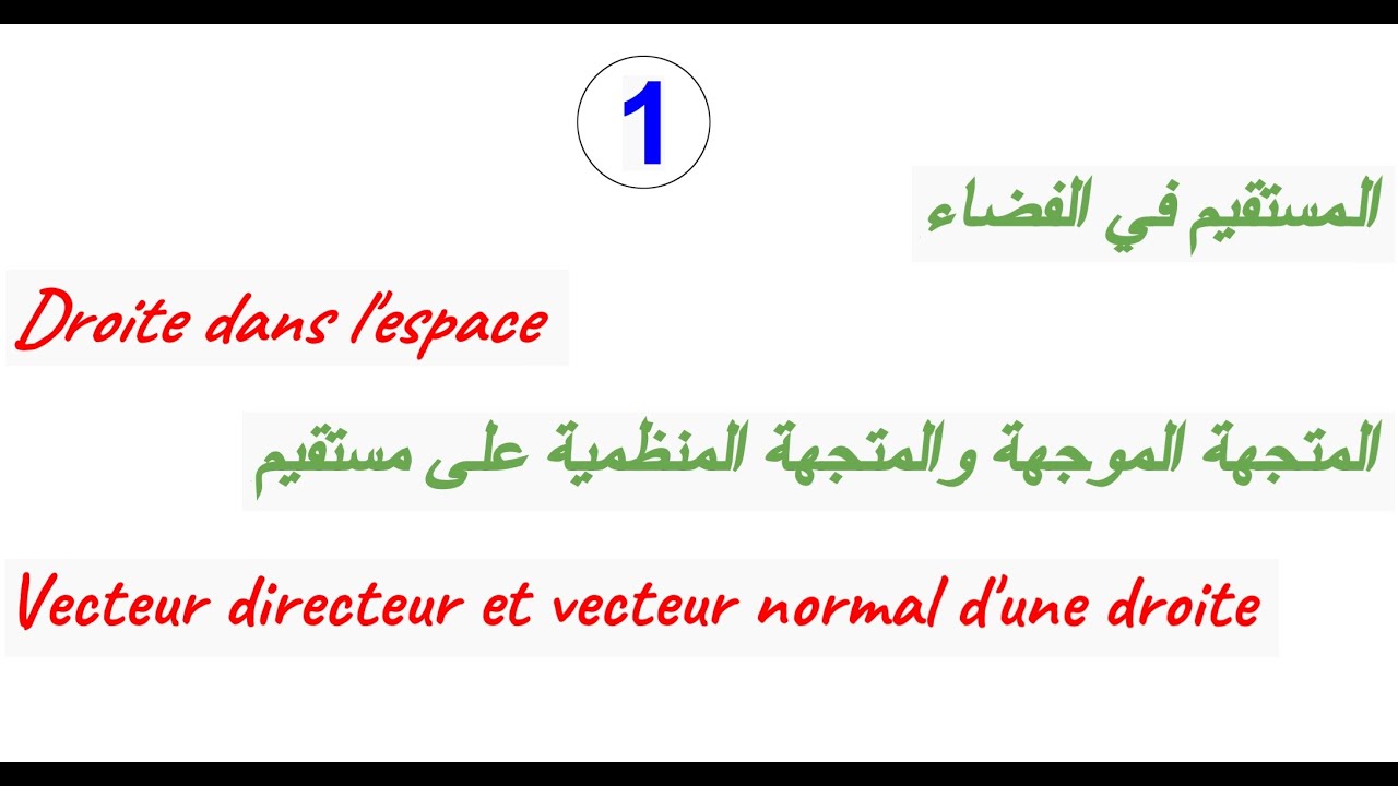 المتجهة الموجهة والمتجهة المنظمية على مستقيم (vecteur directeur et vecteur normal d'une droite)