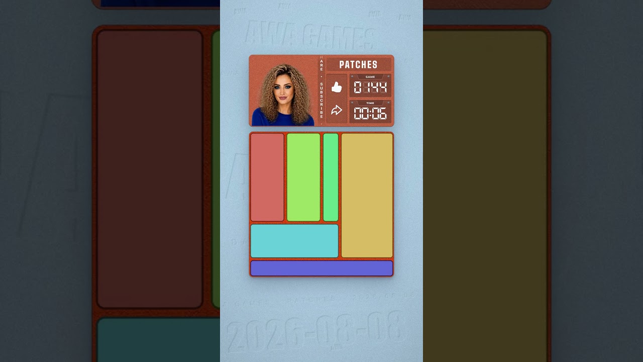 LinkedIn Patches #144 solved board for August 8, 2026, 8x8 grid