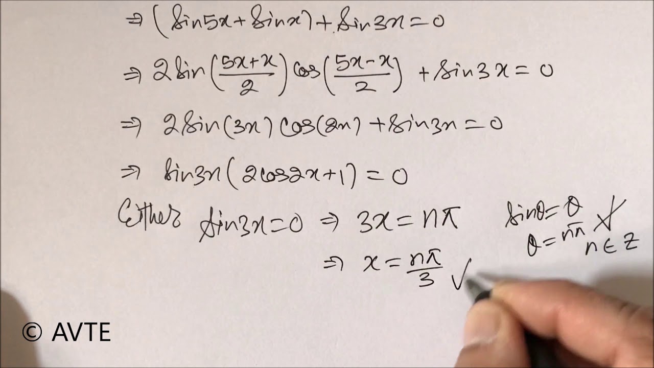 Cbse Class Xi Trigonometry Solve The Equation Of Sinx Sin3x Sin5x 0 Mathematics Avte 