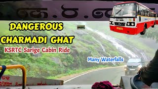 DANGEROUS CHARMADI GHAT Cabin Ride on KSRTC Sarige #dharmasthala #ghat #charmadighat