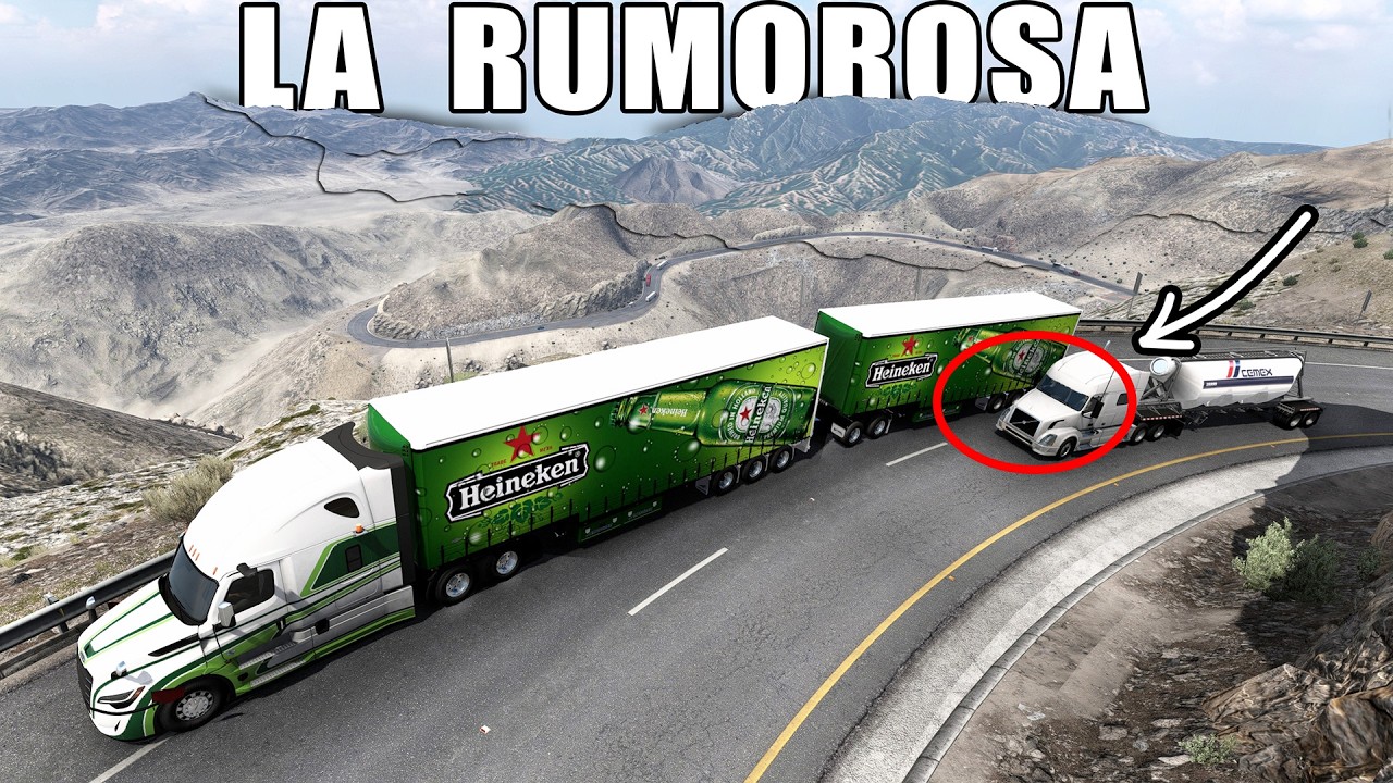 Subiendo LA RUMOROSA con DOBLE Trailer, Mucho Peso Cascadia American Truck Simulator
