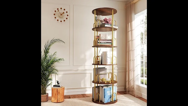 5-Tier Rotating Bookshelf, 360° Round Spinning Book Shelf Tower, Tall Skinny Wood & Metal Bookshelf