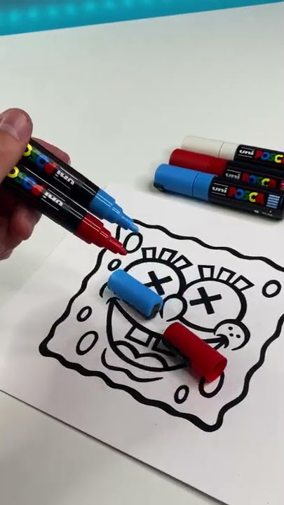 Drawing SpongeBob with Posca Markers! Glitch Effect!