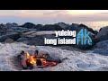 Outdoor Beach Fire Waves & Ocean Rocks Sunset Campfire White Noise Relax 4HRS [Yule Log Long Island]