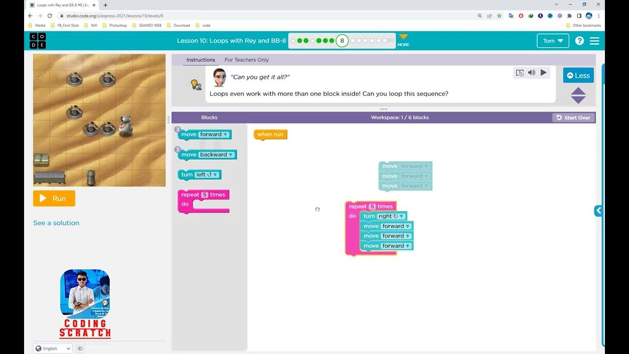Code org Lesson 10 Loops with Rey and BB 8 - YouTube