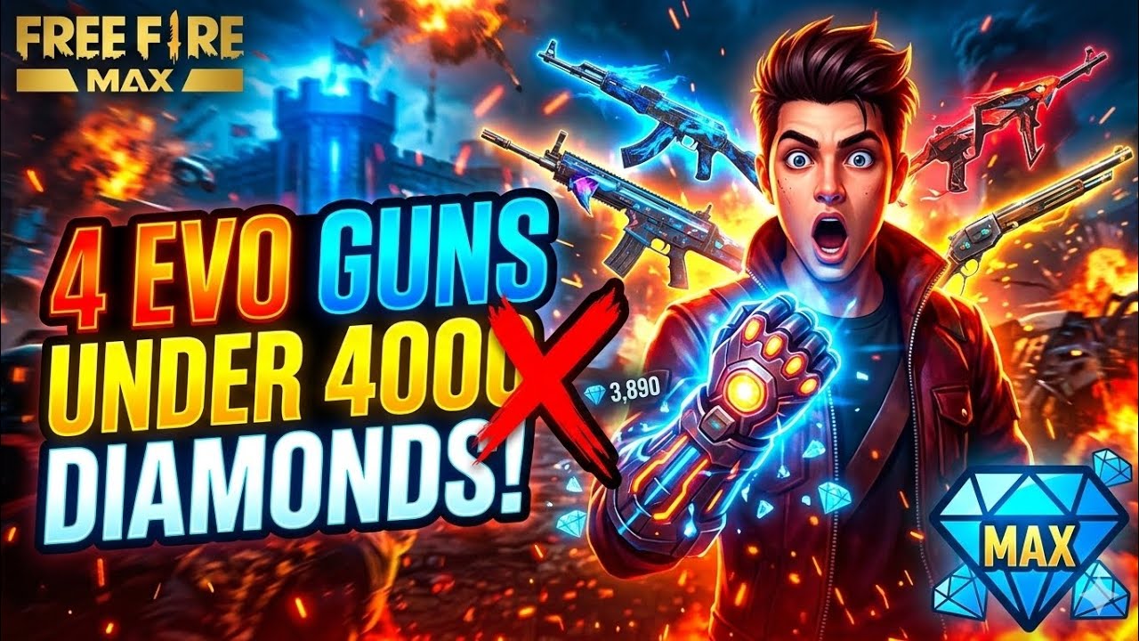 I got 4evo guns in less than 4000 diamonds(not maxed) #freefiremax