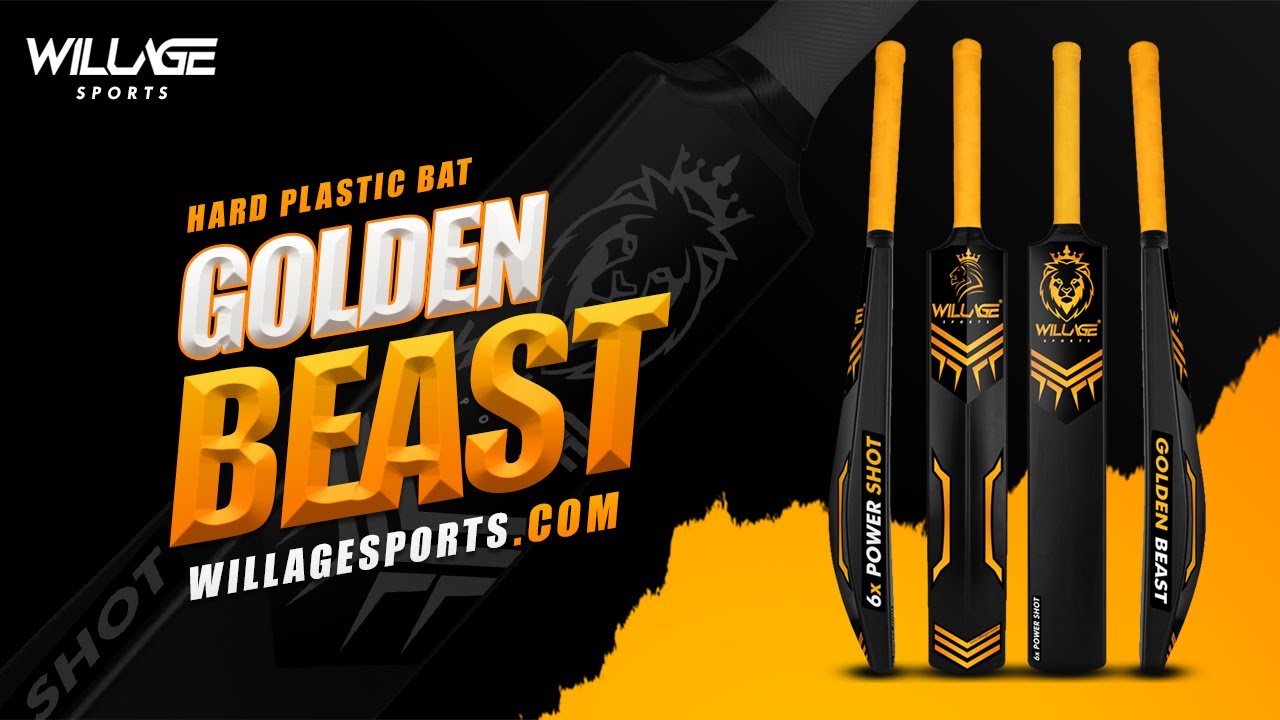 Willage Sports Hard Plastic bat Golden Beast with 6x Power Shot! , plastic bat cricket , cricket
