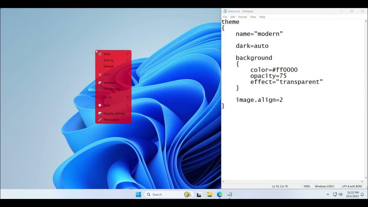 Nilesoft Shell Change theme, background color, opacity, and effects