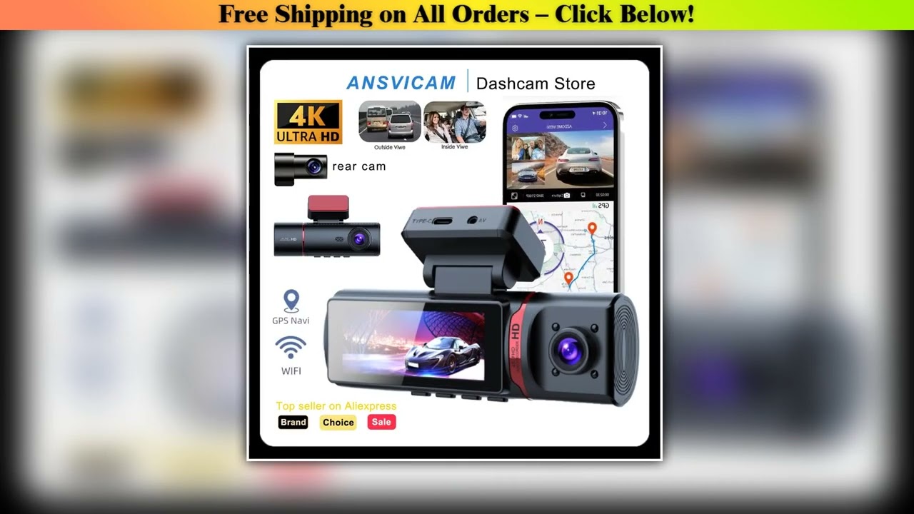 ANSVICAM 3 Channel Car DVR UHD 4K 3Lens Inside Vehicle Dash Cam Three Way Camera DVRs Recorder Vide