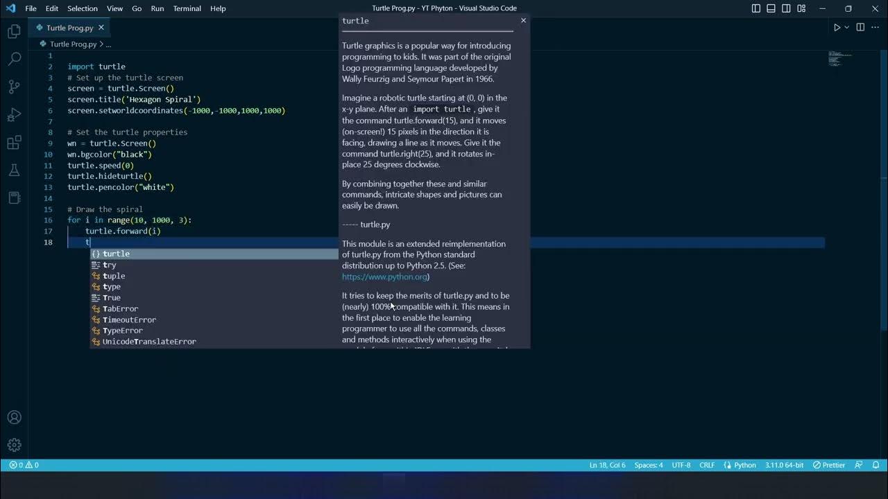 How to Draw a Hexagon Spiral Using Python and Turtle Graphics - YouTube