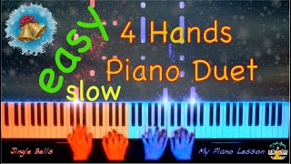 Jingle Bells - SLOW EASY Piano Duet (4 Hands Piano Tutorial) + Free Piano Sheet Music