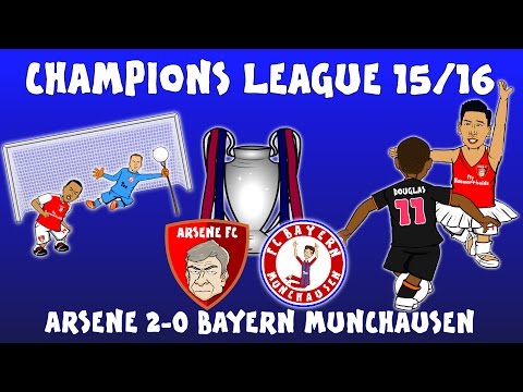 Arsenal 2-0 Bayern Munich (Champions League 2015/16 parody highlights and goals Ozil Giroud Costa)