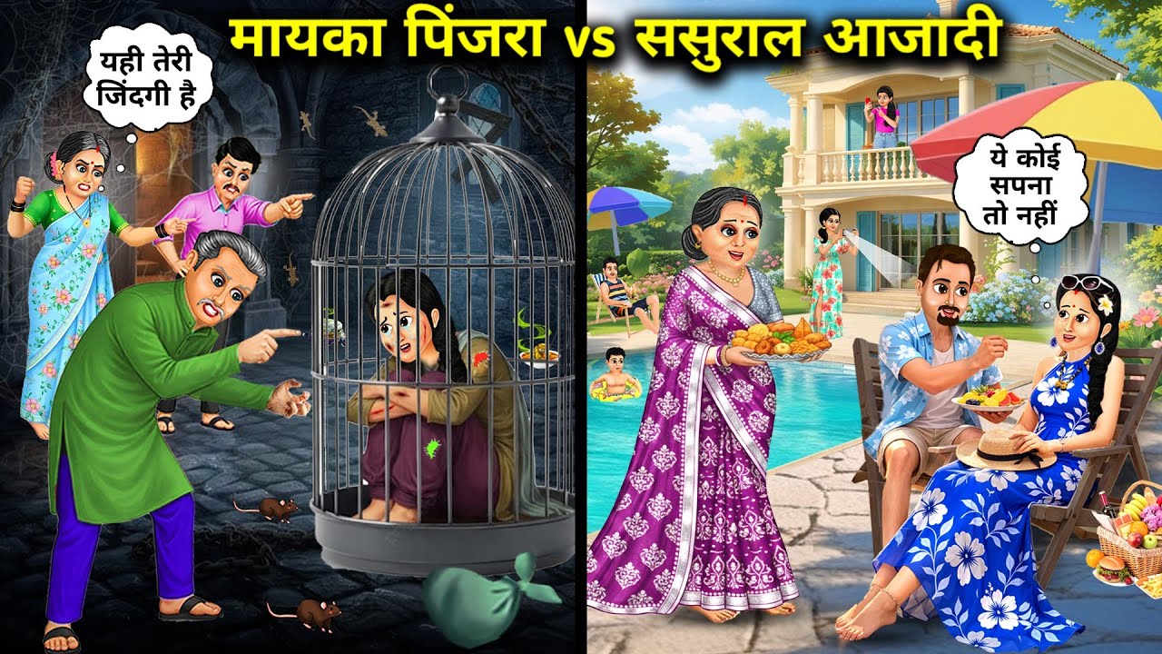 मायका पिंजरा vsससुराल आजादी||Mother's cage vs in-laws' freedom||hindi cartoon stories 