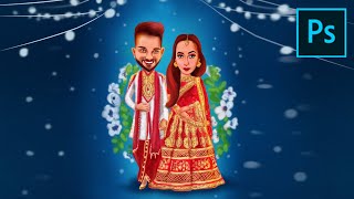 How to make SAVE THE DATE Caricature in Photoshop I Digital Painting Malayalam #weddingcaricature