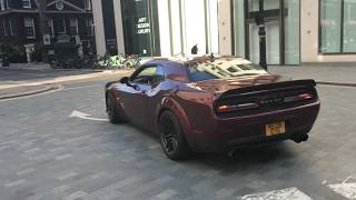 🇺🇸 American Muscle Car: Burgundy Dodge Challenger SRT Hellcat Acceleration Sound In Mayfair London