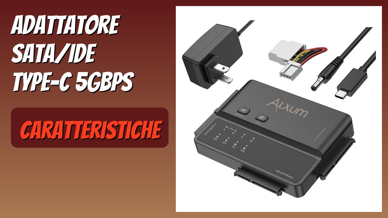 Alxum Adattatore SATA/IDE Type-C 5Gbps Con Clone Offline – Per SSD SATA 2.5/3.5 E HDD IDE 3.5, Alimentazione 12V2A