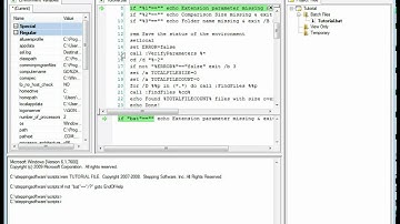 Debugging Batch Files with "Running Steps" Batch File Debugger by "Stepping Software"