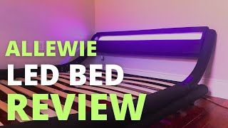 Allewie LED Platform Bed Frame w/ Adjustable Headboard Review | Faux Leather Wave-like Platform Bed