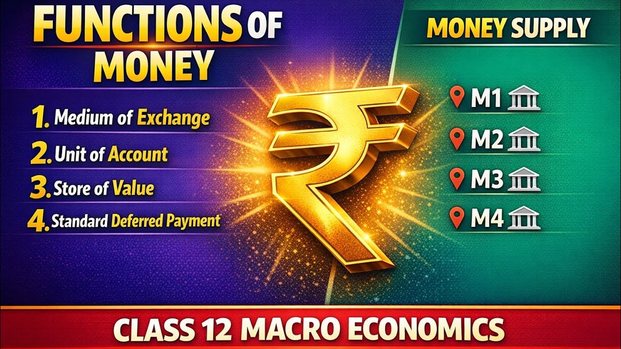 💥Functions of Money & Money Supply (M1–M4) | Class 12 Macro Economics Full Chapter Explained
