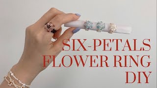[Eng] 여섯잎 왕꽃반지 만들기 (구슬&amp;스와로브스키&amp;비즈) | 왕크니까 왕귀엽다,, | Six petals flower ring diy with round bead&amp;bicones