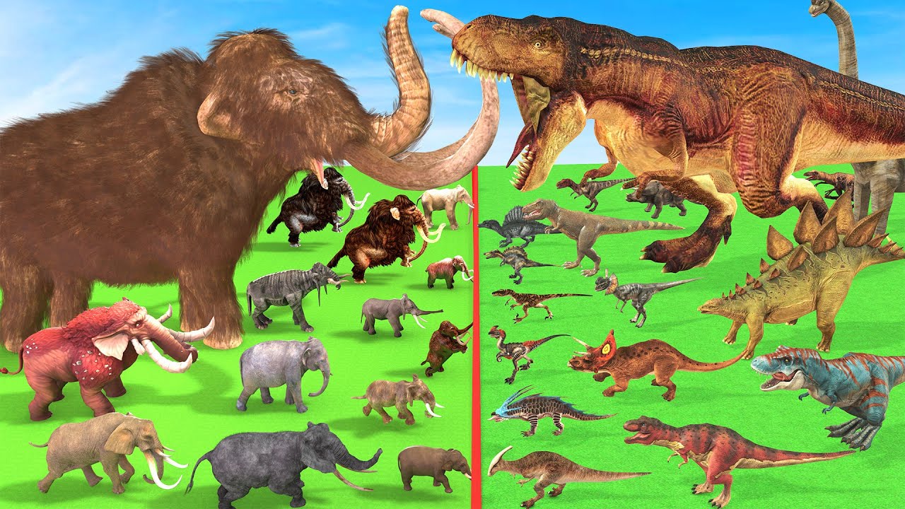 Prehistoric Woolly Mammoth Mastodon Vs Tyrannosaurus Rex Dinosaur 