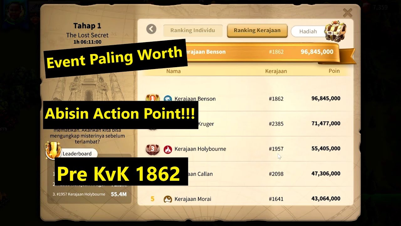 Event Paling Worth Habiskan Action Point, Pre KvK Kingdom1862!!!