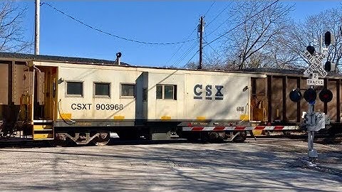 Caboose On Freight Train Passes Loaded Coal Train!  CSX Bay Window Caboose!