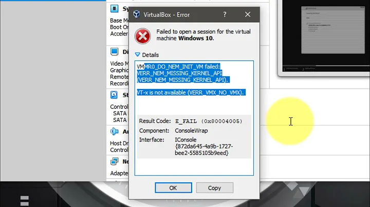 How to Fix VirtualBox VM_Failed: VT-x is not available. Error Code (0xc80004005)
