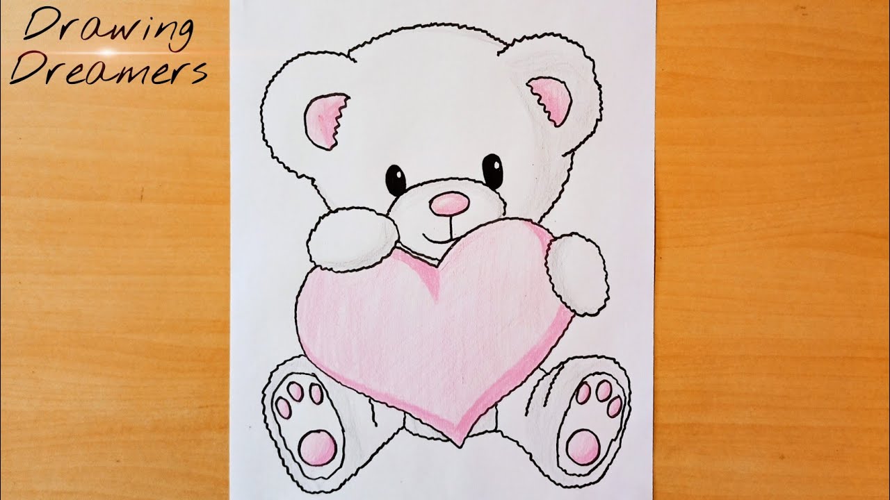 How to Draw a Teddy Bear Holding a Heart Easy 🧸❤️ 