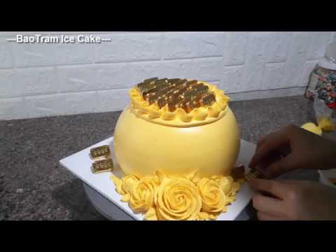 Decorating Cake // Cream cake shaped Gold jar 9999//66// Bánh kem hình hũ vàng | Foci