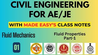 Famous Fluid Mechanics 1 - AE/JE Live classes with Made easy Class notes (Fluid Property part-1) Wealth
