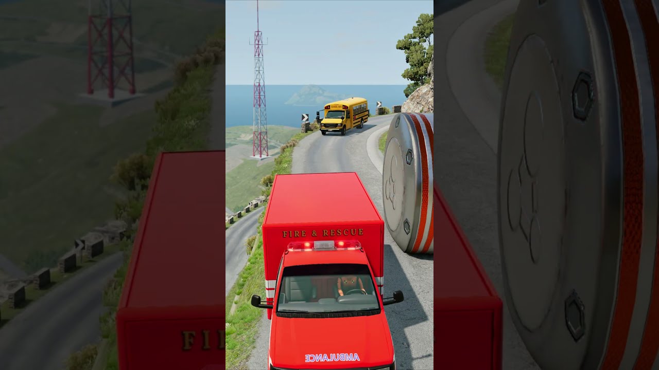 Cars Ambulance Van Vs Giant Pit Bollards Crash BeamNG Drive