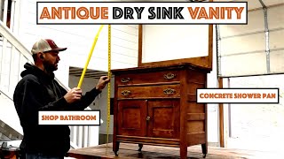 Built A Concrete Shower Pan Correctly! Made An Antique Dry Sink Vanity (Shop Bathroom)