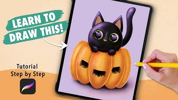 Draw a Halloween Cat in a Pumpkin - Digital Illustration - Procreate Tutorial