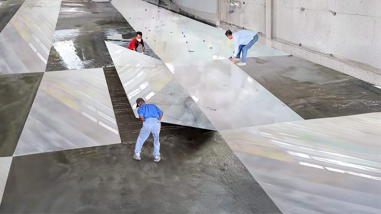 How Chinese Construction Workers Install Huge Marble Tiles by Hands