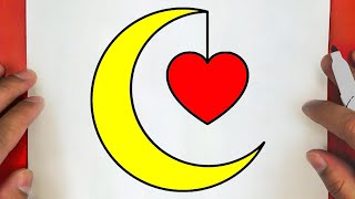 كيف ترسم هلال رمضان مع قلب سهل خطوة بخطوة / رسم سهل / تعليم الرسم || Draw a moon with a heart