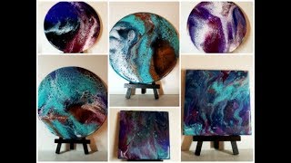 4 Small Resin Pour Paintings and Coasters