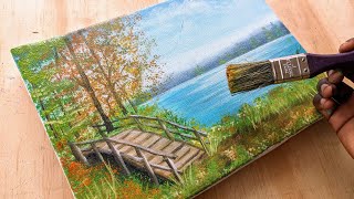 How to paint a beautful garden beside the sea /Acrylic painting for beginners step by step🎨🖌️