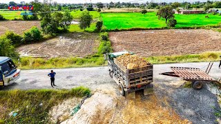 First Start Open New Mix2 Project Land fill up Process by 5Ton dump truck unloading soil, Dozer push