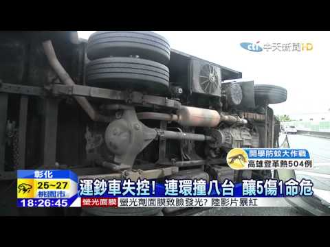 20150831中天新聞　運鈔車煞不住　國道八車連環撞