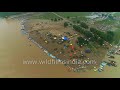 Triveni Sangam at Allahabad: where Ganga, Yamuna and mythical Saraswati meet: aerial view