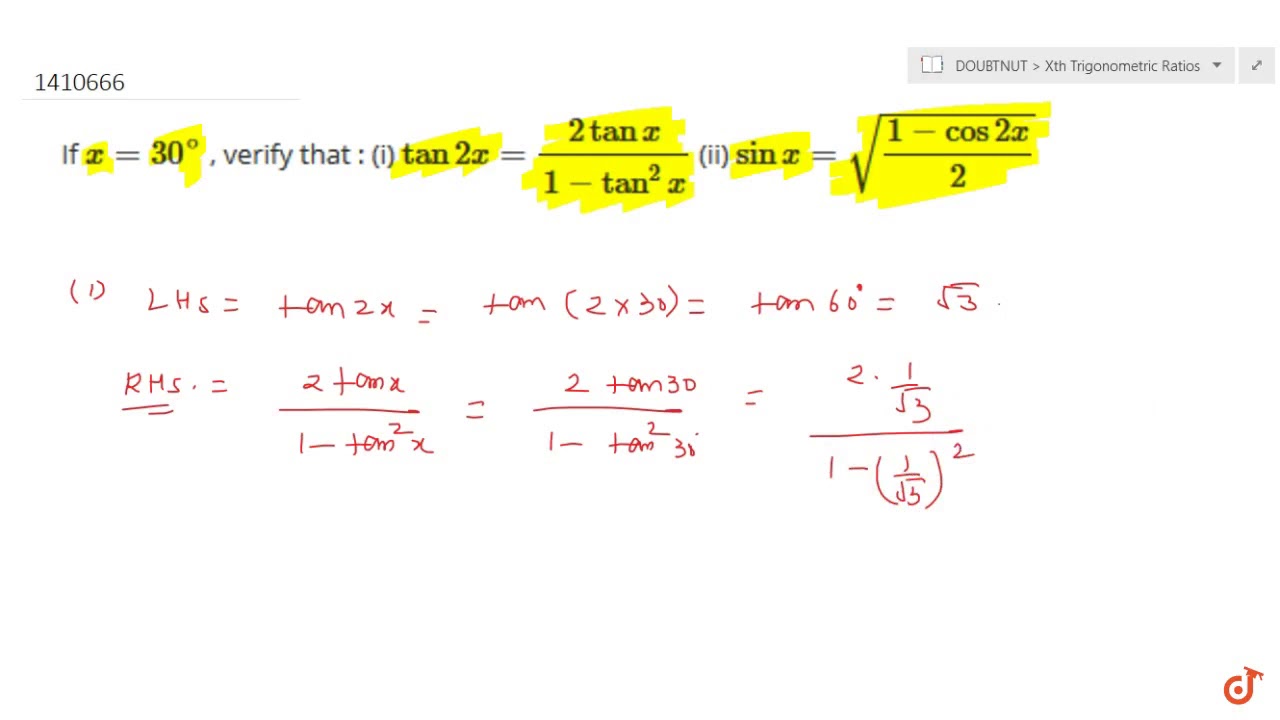 If X 30 Verify That I Tan2x 2tanx 1 Tan 2x Ii Sinx Sqrt 1 Cos2x 2 Youtube If X 30 Verify That I Tan2x 2tanx 1 Tan 2x Ii Sinx Sqrt 1 Cos2x 2 Youtube