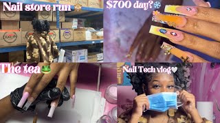 LIFE AS A NAIL TECH VLOG🩷 | $700 day? | TEA 🐸| 14 hour shift + nail store run 🩷