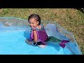 Mermaid in Our Backyard Pool! Kids Pretend Play | FamousTubeKIDS
