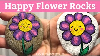 Happy Flower Rocks ~ Easy flower painting that's perfect for the rock painting beginner