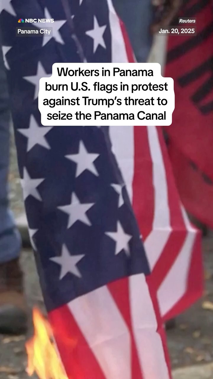 Workers in Panama burn U.S. flags in protest against Trump's threat to seize the Panama Canal