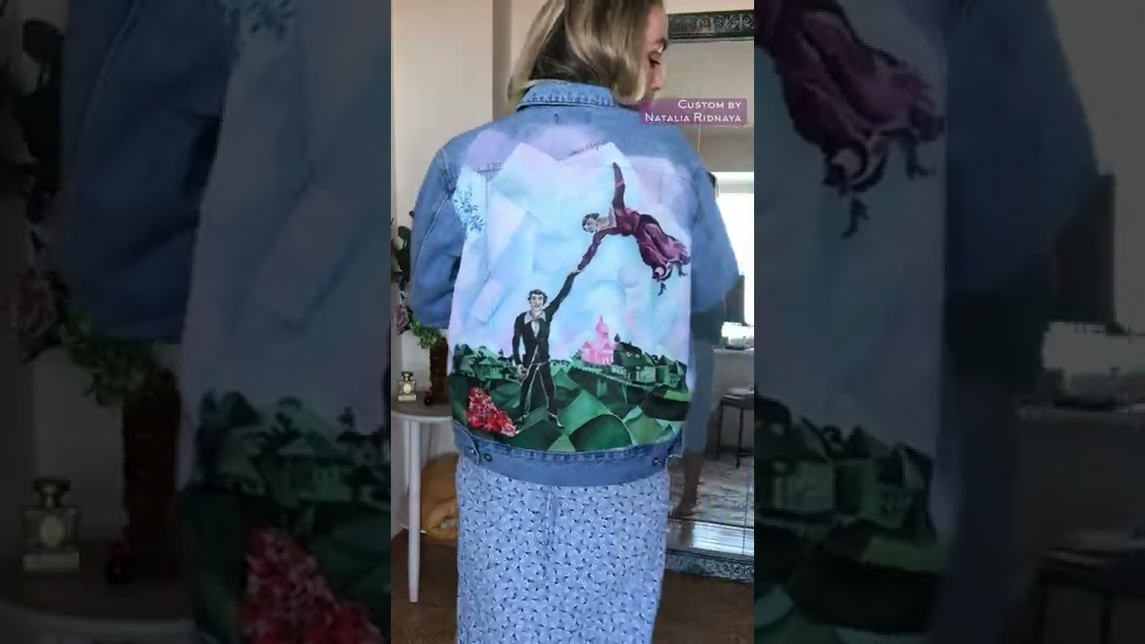 Marc Chagall The Promenade Custom painted denim jacket | Роспись одежды Марк Шагал Прогулка