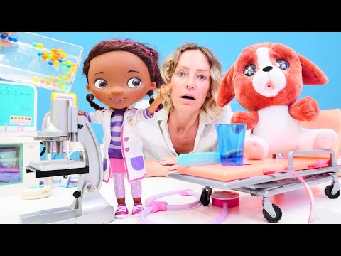 Doktor oyunları - İshal olan köpeği Doc McStuffins'e götürelim! Çocuklar için oyun videosu