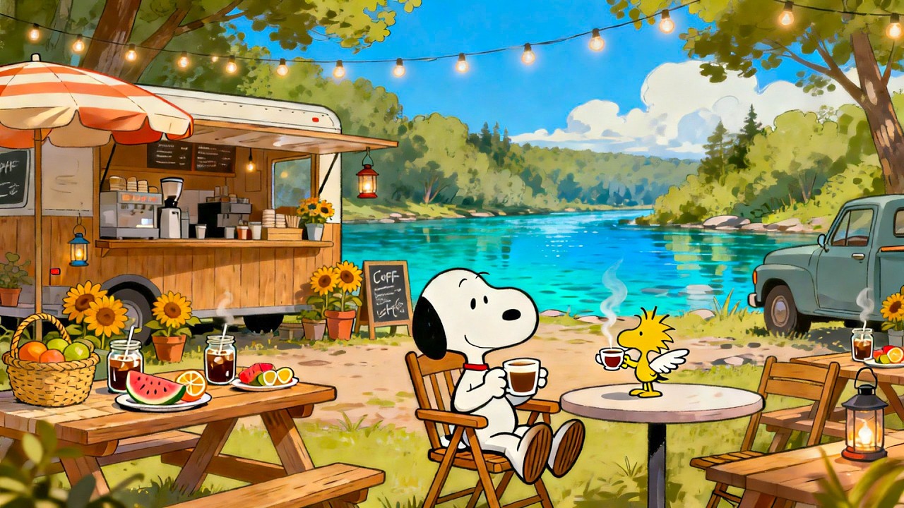 Snoopy & Woodstock’s Cozy River Café 🌞☕ Soft Lofi Beats to Relax & Study